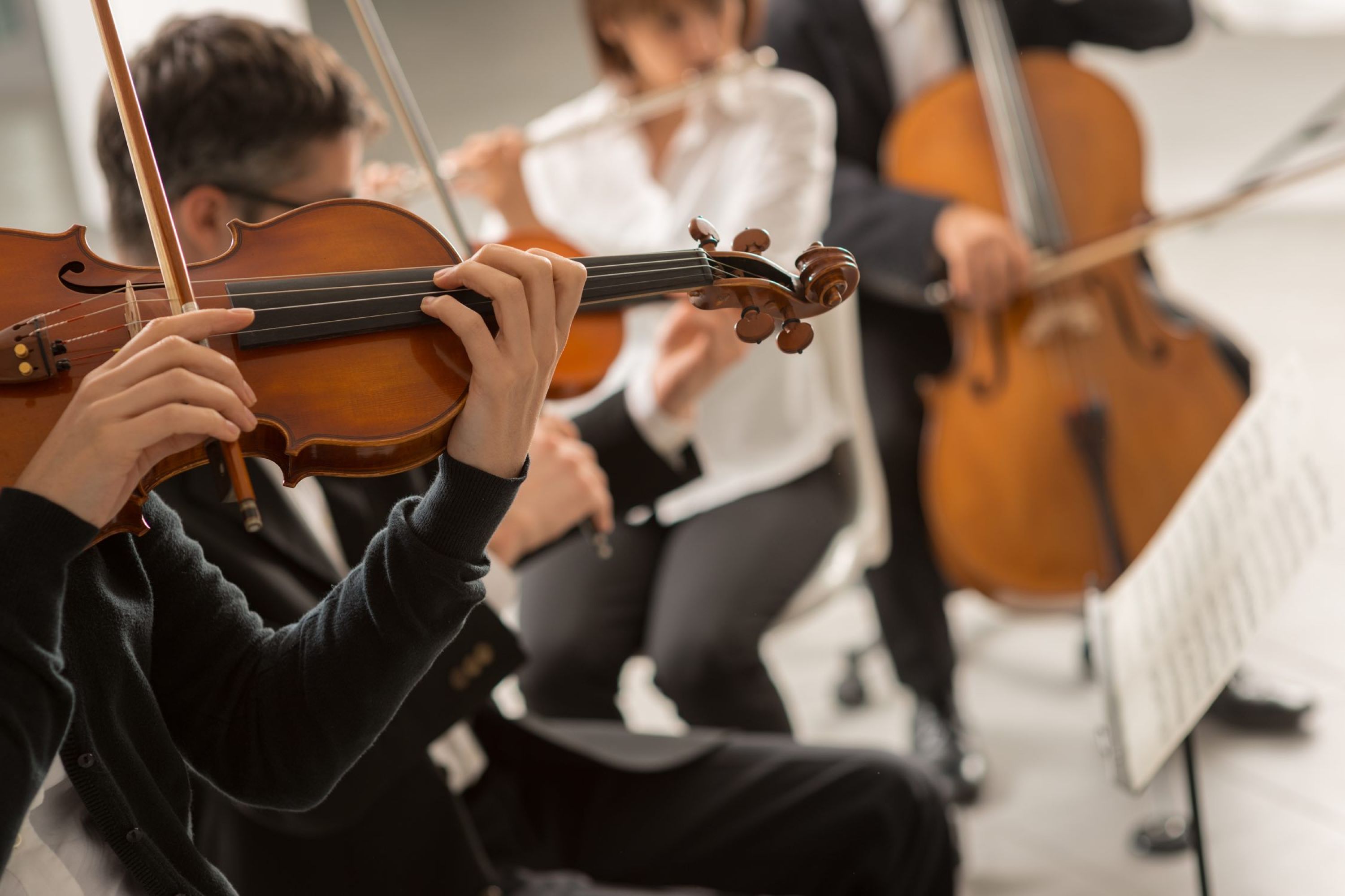 Hands playing a violin.