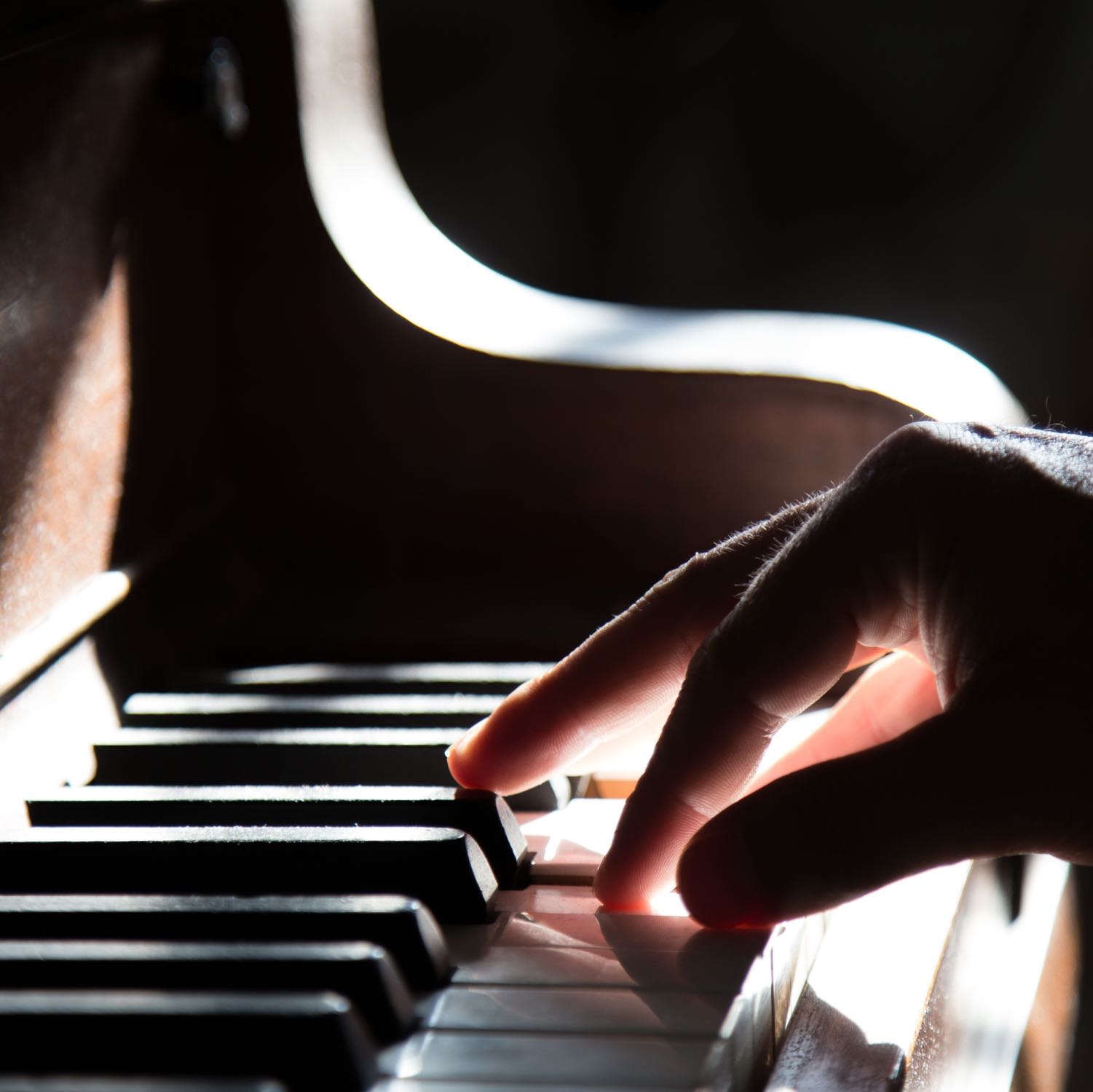 Hand playing a piano.